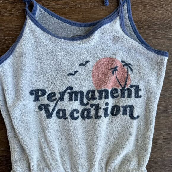 Tiny Whales Girls Permanent Vacation Logo Romper Sz 5 - Picture 2 of 3